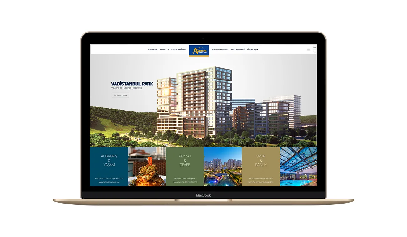 Website von Avrupa Konutları auf einem Laptop