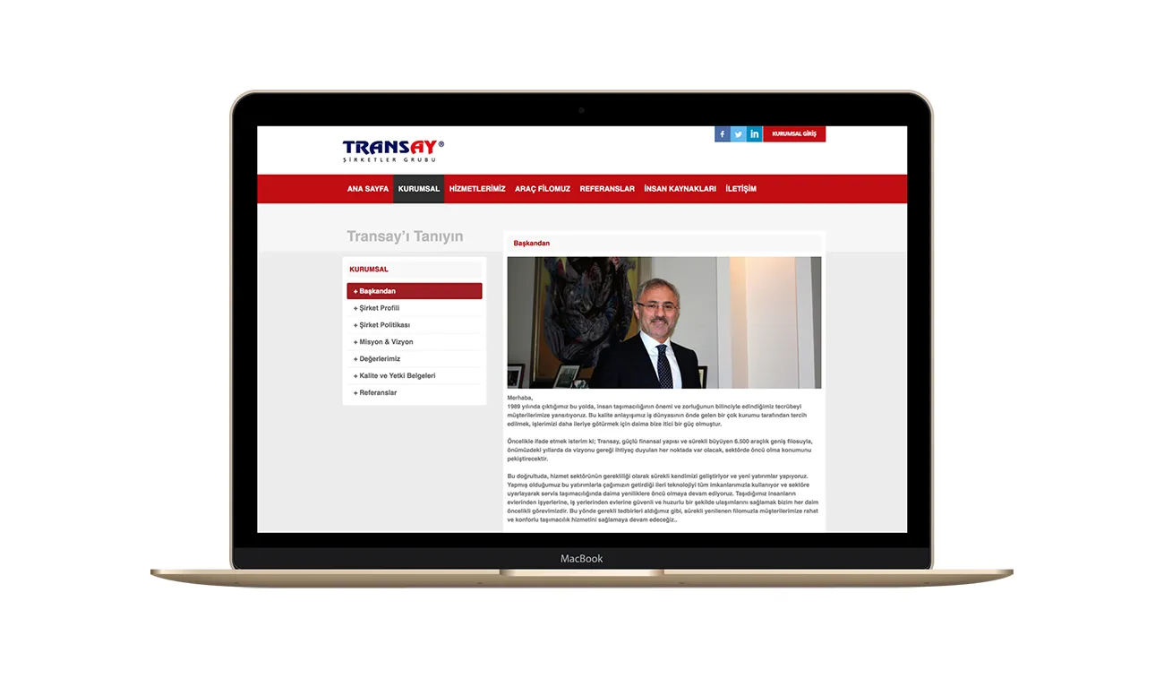 Unterseite der Website von Transay
